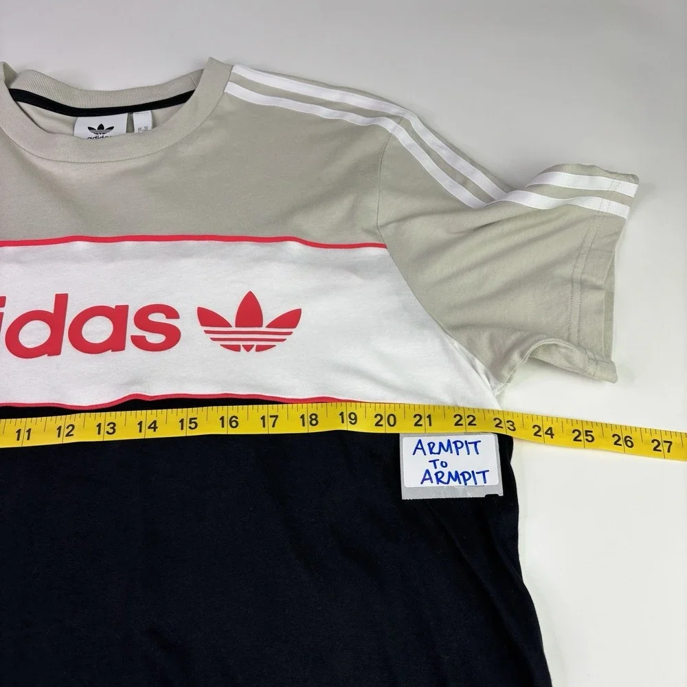 Adidas‎ Shirt Mens XL Gray Trefoil Panel Logo 3-Stripes Originals Graphic Tee